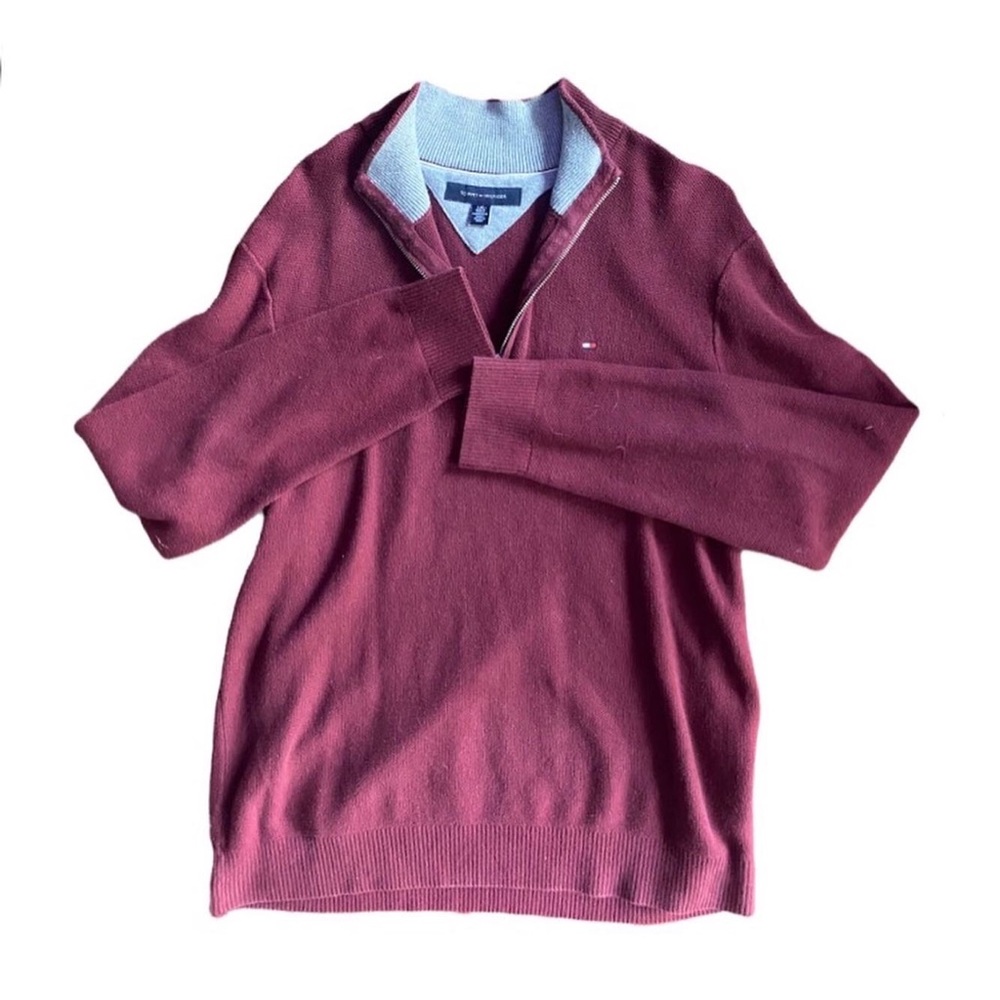 Tommy Hilfiger quarter-zip collared sweater (SIZE MEN’S LARGE) - Burgundy